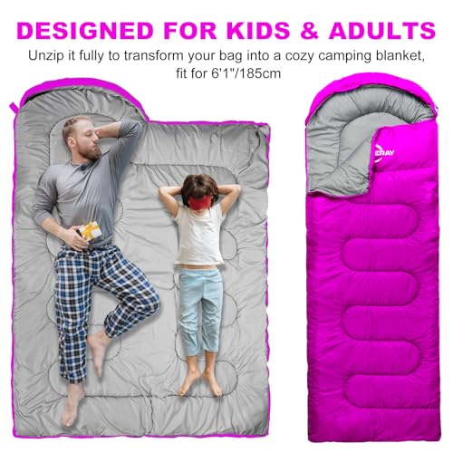 Sleeping Bags for Adults Cold Weather & Warm - Backpacking Camping Sleeping Bag for Kids 10-12, Girls, Boys - Lightweight Compact with Compression Sack for Outdoor & Indoor