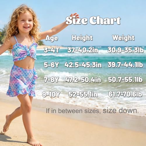Girls Mermaid Swimsuit Ruffled Bikini Top & Cover-up for 3-10 Years - Green Multi-Color, 5-6 Years