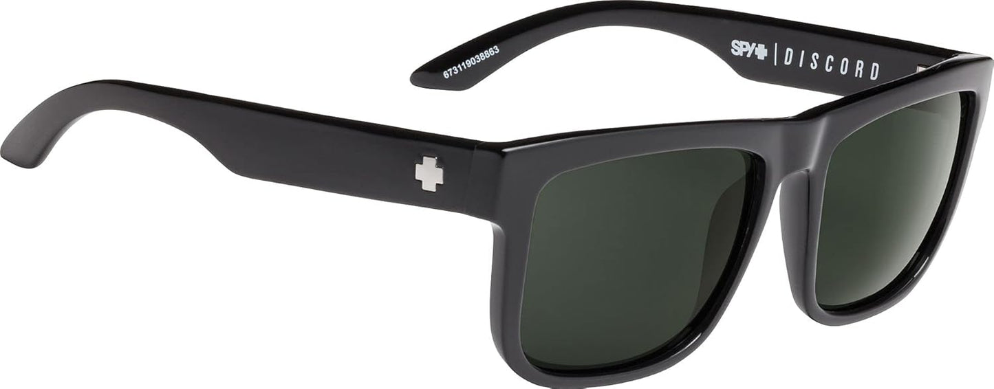 Spy Optic Discord Square Sunglasses for unisex-adult, Black/Happy Gray/Green, 57 mm