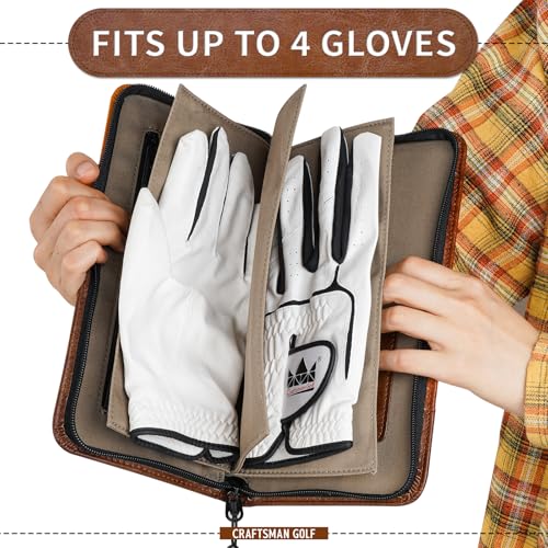 Golf Glove Keeper Pouch with Zipper Pocket and Hanging Hook - Light Brown