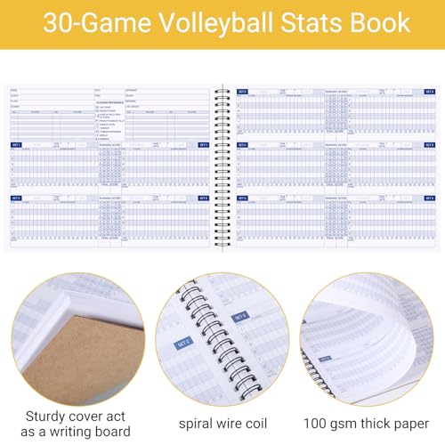 8.5x11 Inch Volleyball Scorebook 3 Pack - 30 Match Stats Book for Coaches & Teams