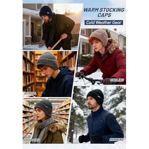 Zando Mens Winter Hat with Ear Flaps - Warm Thermal Fleece Lined Beanie, Stocking Caps, Knit Trapper Hats for Cold Weather