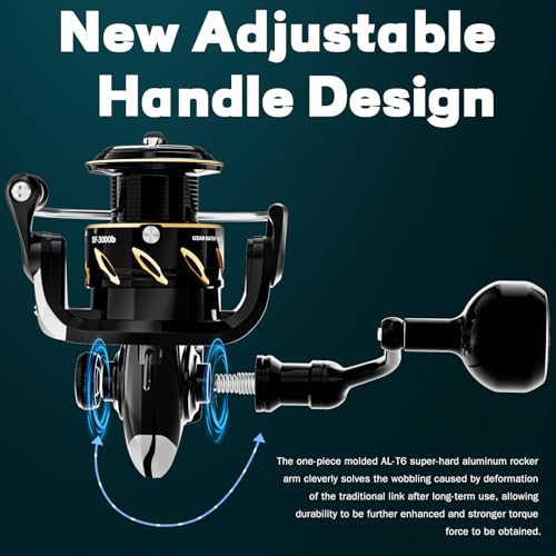 Ashconfish DF Series Spinning Reel Saltwater & Freshwater Fishing Reel, 2000 Deep Spool, Lightweight Nylon/Fiberglass Frame, 7+1BB, 5.2:1 Gear Ratio