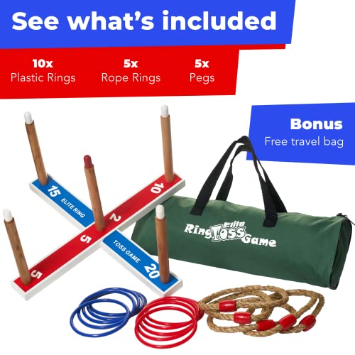 Outdoor Ring Toss Game for Kids and Family - Yard Lawn Games with Wooden Base