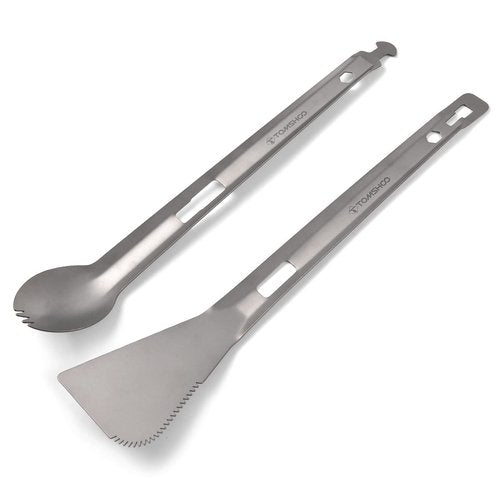 HUIOP Titanium Tongs, Titanium Serving Tongs Multi-Purpose BBQ Tongs with Spork and Serrated Spatula for Camping Hiking Picnic Cooking