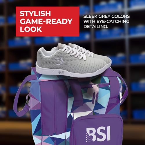 Women's Bowling Shoes - Lightweight with Cushioned Support, Grey + Purple, Size 7