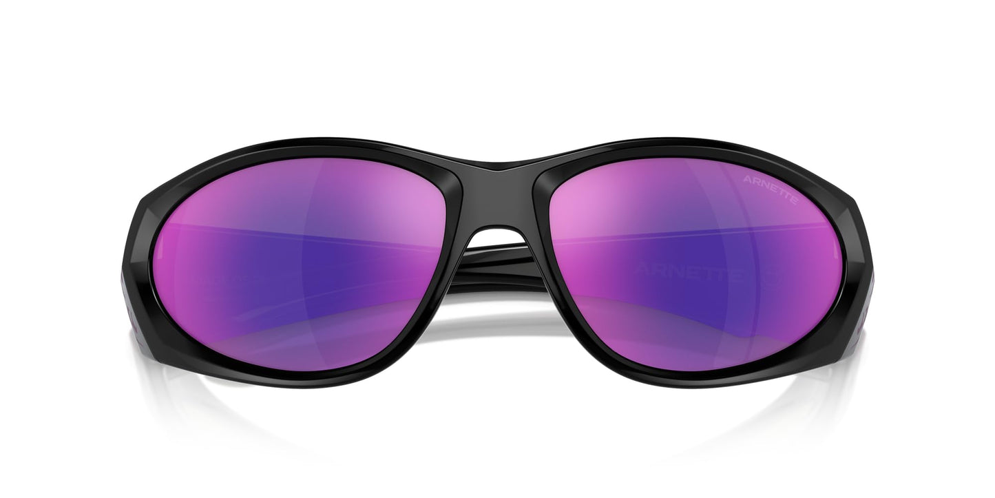 Arnette Men's AN4342 Ilum 2.0 Rectangular Sunglasses, Black/Violet Flames/Grey Mirrored Violet, 62 mm