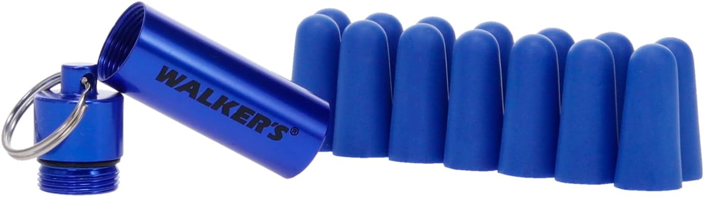Walker's 33dB Noise-Canceling Hearing Safety Protection Range Shooting Hunting Work Soft Comfortable Adaptable Foam Earplugs, 7 Pairs & Aluminum Carry Canister