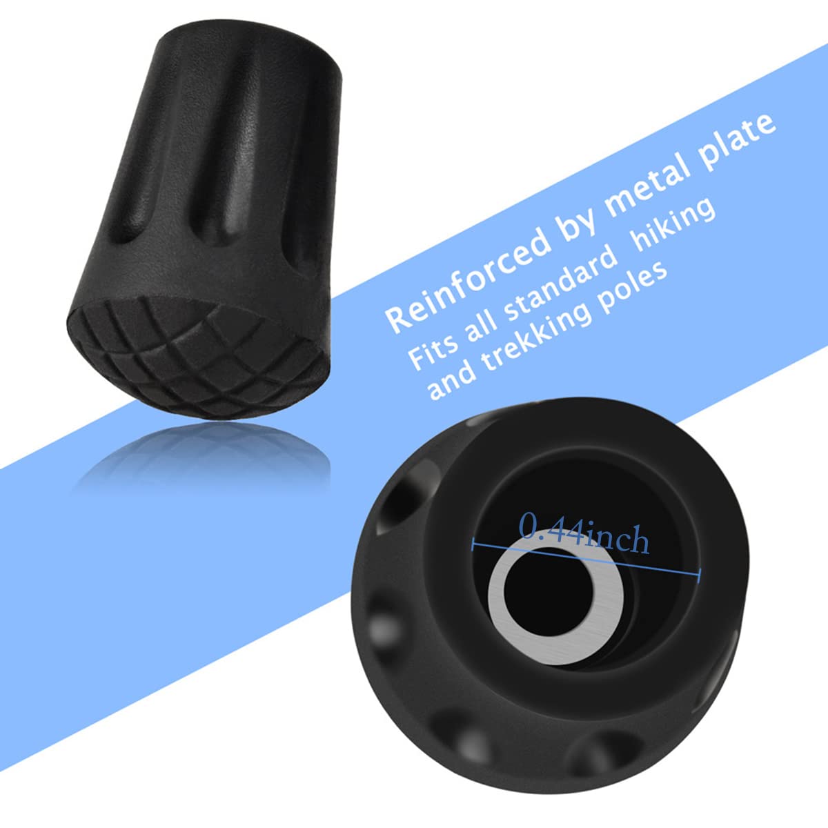 4Pcs Rubber Trekking Pole Tips - All-Terrain Accessories for Nordic Walking Poles with 11mm/0.43" Inner Diameter. Compatible with Most Standard Trekking/Hiking/Walking Poles/Sticks