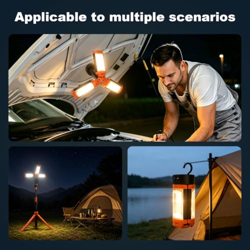 10,000mAh Dimmable Camping Light with Tripod, Rechargeable Work Lantern