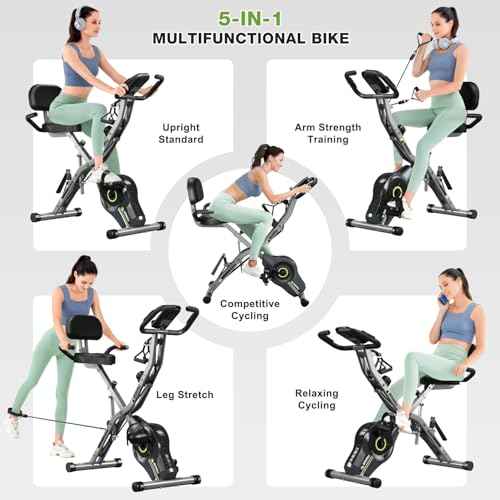 Exercise Bike, 5 in 1 Foldable Stationary Bike for Seniors, 16-Level Adjustable Magentic Resistance, Indoor Workout Bike with 330LB Capacity, Comfortable Seat Backrest X-bike