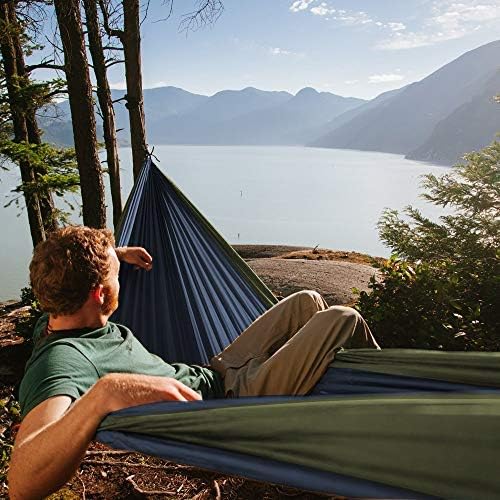 Neolite Double Camping Hammock - Lightweight Portable Nylon Parachute Hammock for Backpacking, Travel, Beach, Yard. Hammock Straps & Steel Carabiners Included (Orange/Blue)