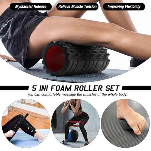 5 in 1 Foam Roller Set High Density Foam Roller Patented, Massage Stick, Massage Ball, Resistance Band for Deep Muscle Massage Pilates Yoga, Fitness for Trigger Point Release
