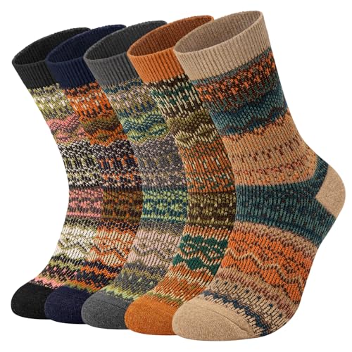 Womens Socks 5 Pairs Warm Merino Wool Socks for Women Thermal Boot Crew Lightweight Gifts Size 9-11