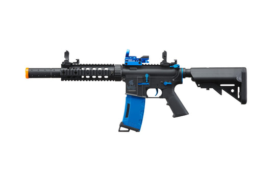 Lancer Tactical Gen 2 M4 SD Blue Carbine Combo Airsoft AEG Rifle with Red Dot Sight (9.6v Nimh Battery, Charger, 1000 Rounds 0.20g BBS Included)