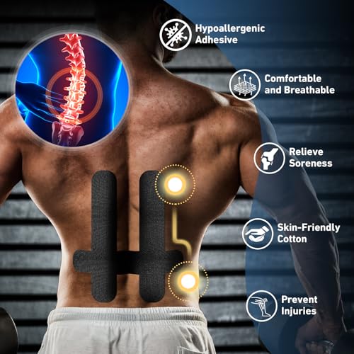 PreCut Kinesiology Tape for Lower Back, 12PCS Kinesiology Tape Precut for Lower Back, KTQUICK Original Cotton Waterproof&Breathable Latex-Free, Enhance Elastic Athletic Tape for Support Muscle(Black)