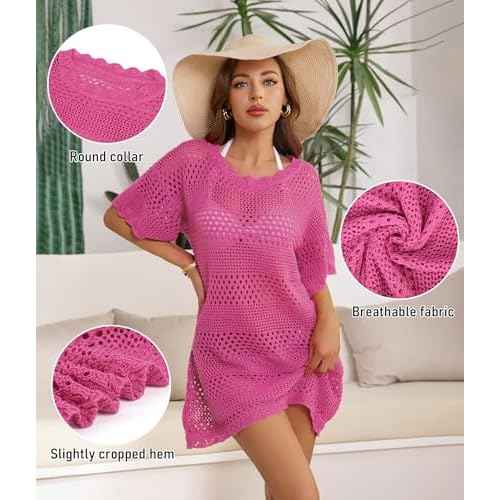 Women Swimsuit Coverup Crochet Bathing Suit Beach Cover Ups Summer Knit Bikini Beachwear Pullover 2025 Swimwear Dress