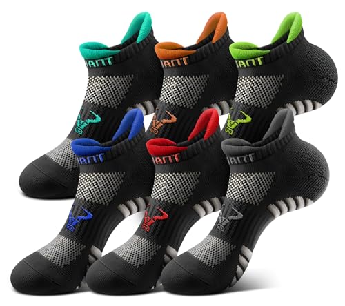 Men Cushioned Ankle Running Socks No Show 6 Pack - Black 8625 / 10-12
