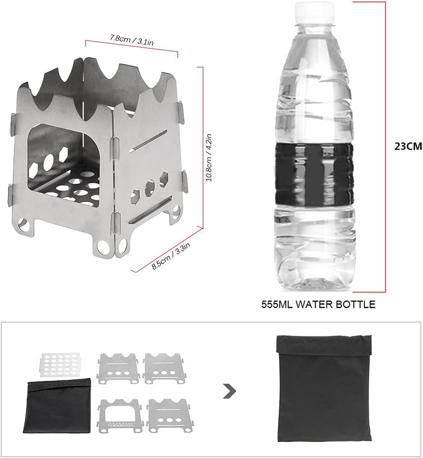 Portable Stainless Steel Wood Burning Camping Stove - Lightweight Folding Backpacking Grill for Hiking, BBQ, and Outdoor Adventures