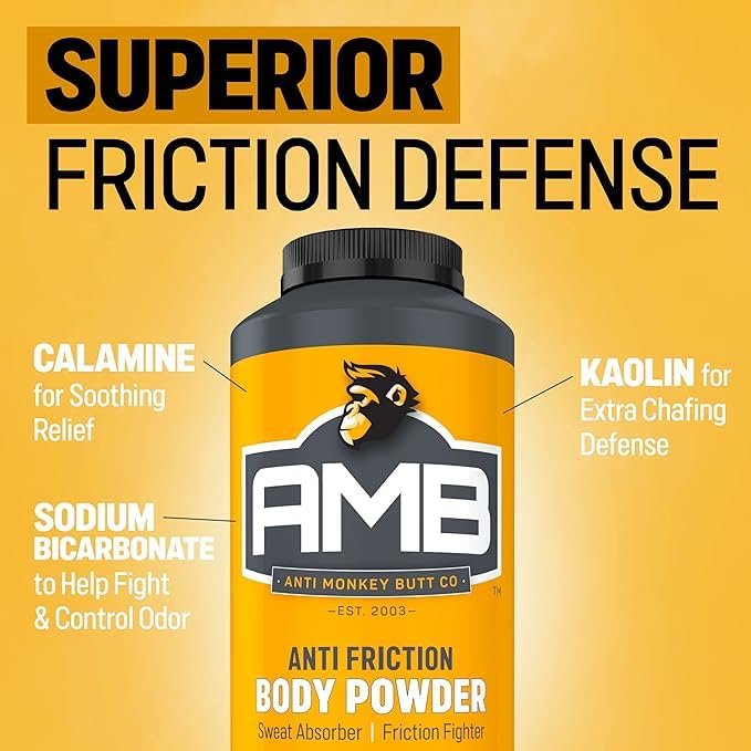 Anti Monkey Butt Body Powder for Women & Men - Talc-Free, Hypoallergenic Formula for Anti-Chafing & Anti-Itch Relief - Absorbs Sweat & Fights Friction with Calamine - 8 oz - 2-Pack