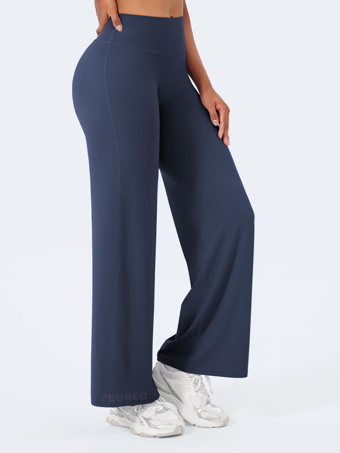 YEOREO Workout Leggings Womens No Front Seam Straight Leggings 29" High Waist Buttery Eddiy Gym Yoga Pants Navy Blue XS