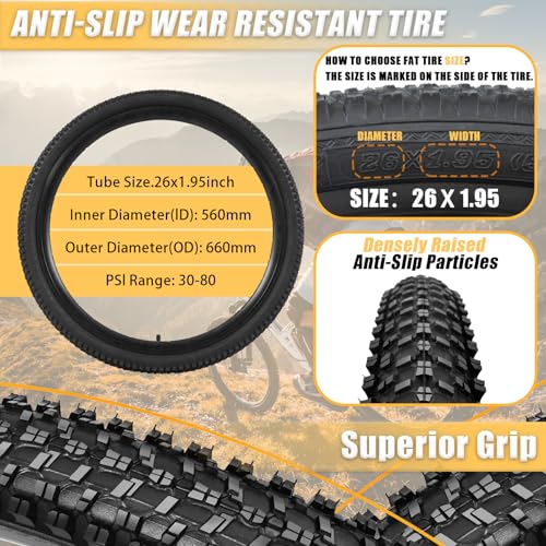 26x1.95 Inch Mountain Bike Tire - Puncture & Wear Resistant Folding Replacement Tire - All Terrain