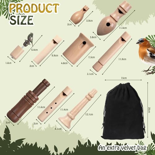 9 Pack Wooden Bird Calls Set - Handcrafted Realistic Bird Sound Whistles for Birdwatching & Outdoors