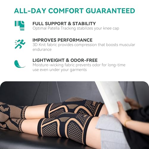 INDEEMAX Copper Knee Brace for Women Men Plus Size, 2 Pack Knee Compression Sleeve for Knee Pain, Arthritis, Running, Sports and Recovery Support, 2XL(26-28 Inch)