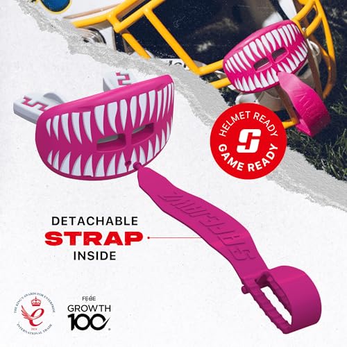 SAFEJAWZ Lip Guard Football Mouthguard with Detachable Pink Strap - Impact Protection