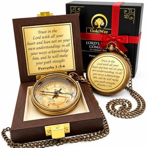 Proverbs 3:5-6 Christian Compass Gift for Baptism Confirmation & Graduation - Wooden Box & Greeting Card Included