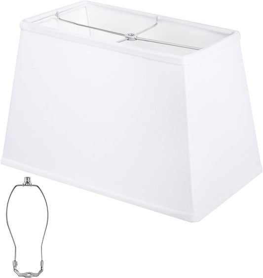 Rectangle White Lamp Shade, Square Large Linen Lamp Shades, Top 7"x12.5", Bottom 9"x15", Height 9.8", Includes 1 Harp Holder,2 Adapters, Fits Table,Floor and Wall Lamp Shades, Easy Assembly