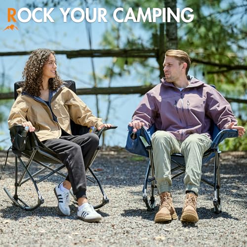 Portable Outdoor Rocking Camping Chair with Foldable Design - Black Gray