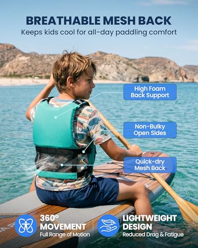 Green Youth Swim Vest for Kids - Adjustable Neoprene Water Safety Gear for 50-90 lbs