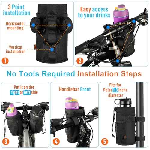 Desing Wish Ultra Thin Bike Water Bottle Holder for Handlebar 24-32 oz Bike Cup Holder with Removable Fastener Straps Bike Bottle Holder for Mountain Bike, Road Bike, eBike, Scooter