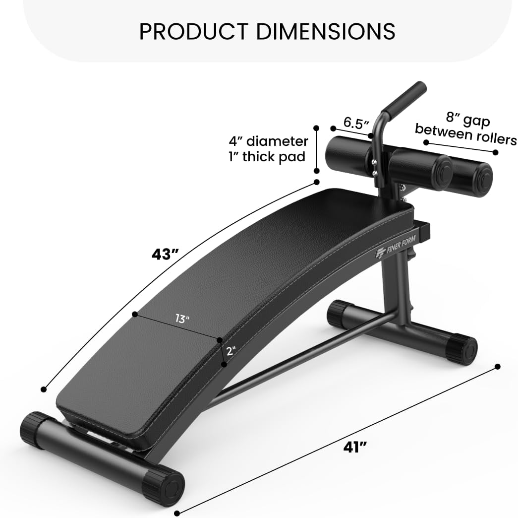 Finer Form Gym-Quality Sit Up Bench with Reverse Crunch Handle - Curved Ab Workout Bench for Your Home Gym. More Effective than an Ab Machine or Ab Roller. Get Abdominal Weight Bench for Decline Bench Press Right in Your Home Gym.