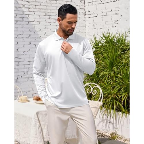 Men's Long Sleeve Polo Shirt Athletic Golf Polo Shirts for Men Quick-Dry Performance Casual Collared Shirts