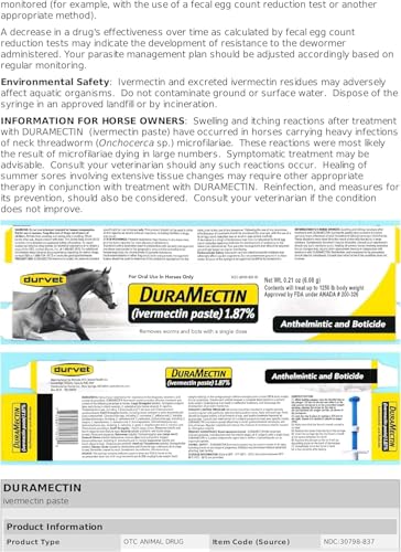 Horse Dewormer Paste 1.87% Ivermectin - Pack of 2, 0.21 oz Each