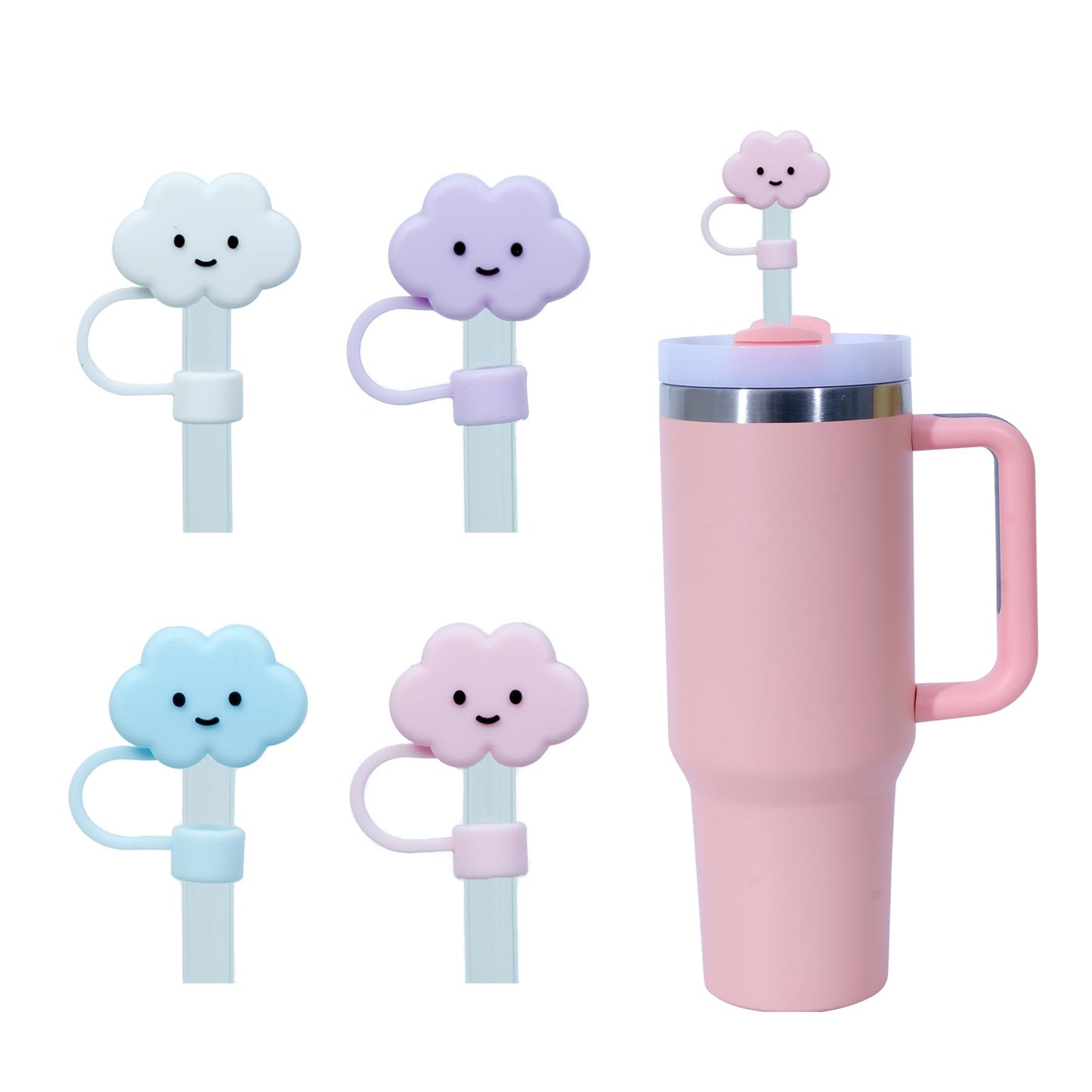 Jahao 4 Pcs Straw Cover Cap for Stanley Cup Cute Silicone Straw Topper for 40 oz 30 oz or 20 Oz Water Bottle Tumbler Dust-Proof Drinking Straw Reusable Straw Tips Lids, 0.4in/10mm Diameter