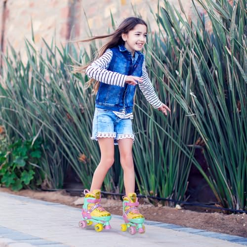 Kids Adjustable Roller Skates for Girls with Light-Up Wheels - Macarons / Medium(1-4)