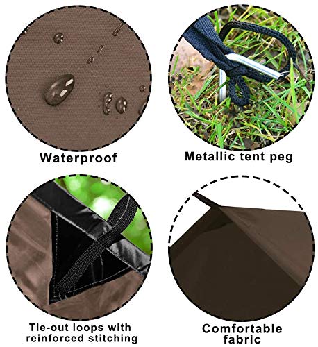 KALINCO Waterproof Camping Tarp Tent Hammock Rain Fly 13x13ft - Multi-Functional Shelter with Variations Coffee 4x4m