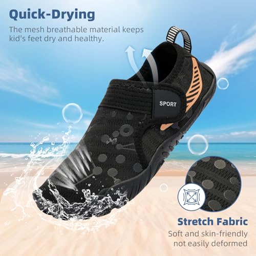 Kids Water Shoes - Boys Girls Barefoot Aqua Socks for Beach Pool - Big Kid Black