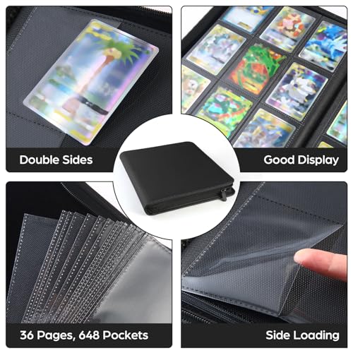 Black 9-Pocket Card Binder with Zipper for Trading Cards - 648 Capacity
