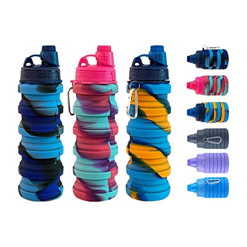 Colorful Collapsible Water Bottles 3 Pack 500ML BPA Free Silicone