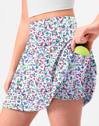 Girls Tennis Skirt with Pockets Pleated Athletic Skort Kids Golf Running School Uniform 2-in-1 Skirts 12-13 Years Small Abstract Flower