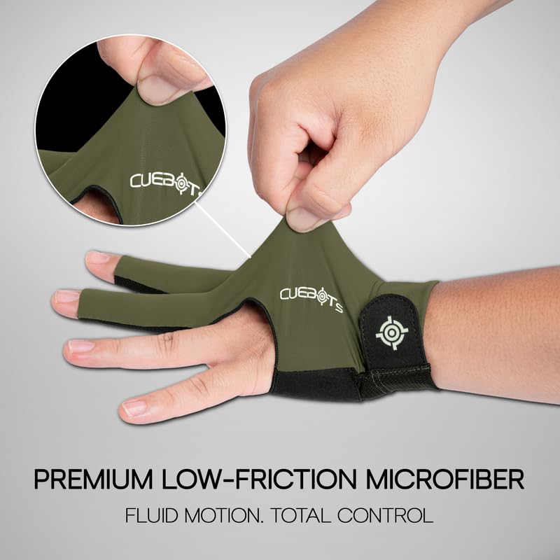 Medium Olive Left Hand Billiard Glove for Cue Control, Breathable Mesh, Adjustable Fit