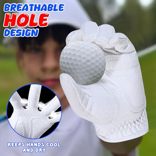 Kids Golf Glove Left Hand Large White for Ages 8-10 Durable Breathable Youth Golf Accessory