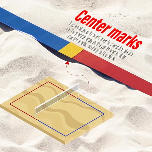 Short Court Beach Volleyball Boundary Lines 26.3' x 52.6' - Red & Blue