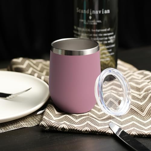 12oz Stainless Steel Wine Tumbler Set with Pink Lid - Personalized Travel Coffee Mug