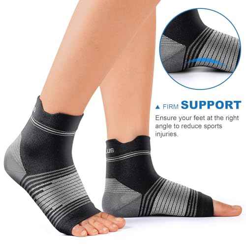 Plantar Fasciitis Sock (6 Pairs) for Men and Women, Compression Foot Sleeves with Arch and Ankle Support (Black, Large)
