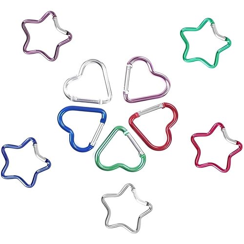 Zenarao 10Pcs Star Keychain, Heart Keychain Clip, Heart Star Carabiner Clip Set Cute Alloy Key Ring Perfect for Backpacks, Water Bottles, Keychains 5 Colors